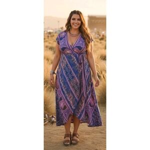 Karma Highway Women's Maxi Wrap Dress Multicolor Floral Boho Gypsy Deep V OS